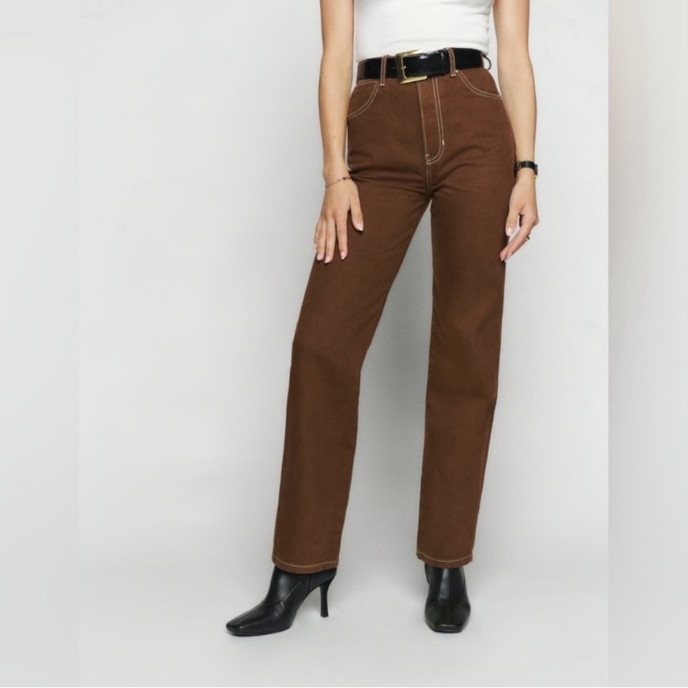 Reformation Cowboy High Rise Straight Jean in Chocolate Retro Western Size 25
